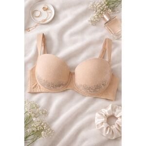 Soma Stunning Support Full Coverage Beige Polka Dot Lace Bra 42DDD or 42F